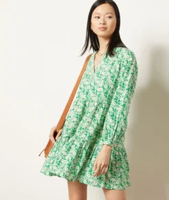 Fließendes Kleid Mit Floralem Print GRÜN -Jane Kleidung Geschaft 654015033 c