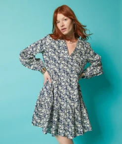 Kleid Mit Print, 100 % Baumwolle MARINEBLAU