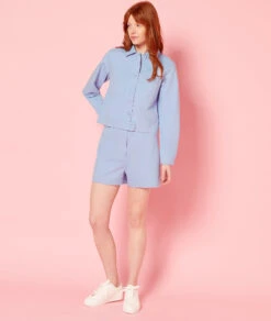 Swan Shorts Mit Hoher Taille, 100 % Baumwolle BLAU