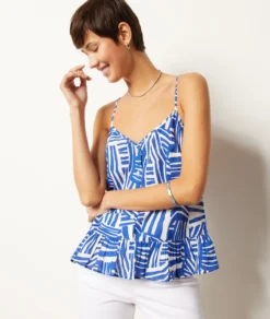 Caraco Mit Schmalen Trägern Und Print, 100 % Baumwolle BLAU