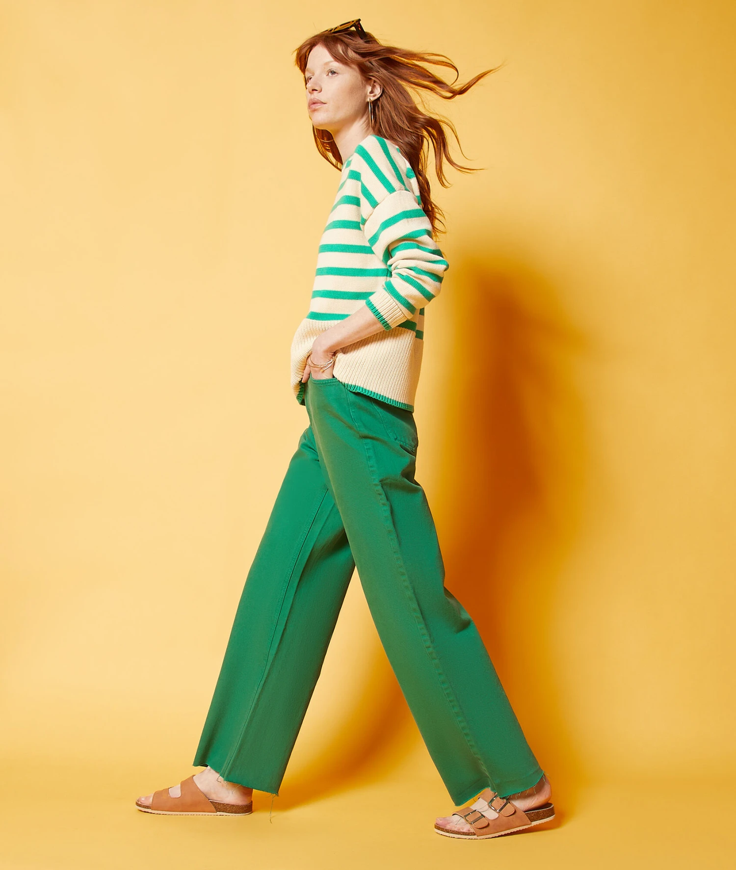 Weit Geschnittene Jeans, 100 % Baumwolle GRÜN 1 Weit Geschnittene Jeans, 100 % Baumwolle GRÜN