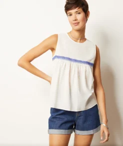 Top Mit Stickereien, 100 % Baumwolle WEIß -Jane Kleidung Geschaft 654027501 c