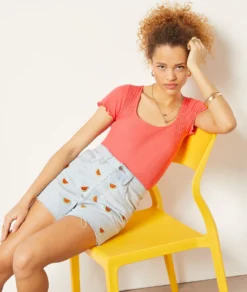 Clover Shorts Aus Jeansstoff Stickerei-Details, 100 % Baumwolle HIMMELBLAU -Jane Kleidung Geschaft 654032221 c