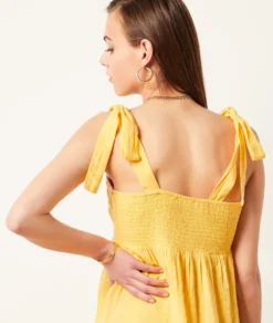 Kleid Mit Trägern Und Stickerei-Details GELB -Jane Kleidung Geschaft 654037254 b