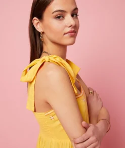 Kleid Mit Trägern Und Stickerei-Details GELB -Jane Kleidung Geschaft 654037254 x