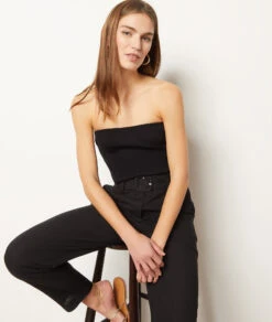 Geripptes Bustier Aus Strick SCHWARZ