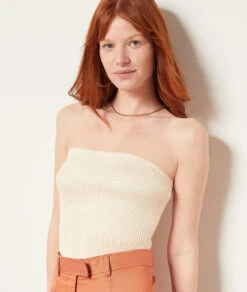 Geripptes Bustier-Top ECRU