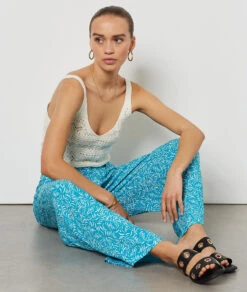 Fließende, Weit Geschnittene Hose TÜRKIS -Jane Kleidung Geschaft 654038930 b