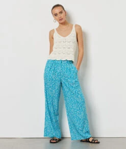 Fließende, Weit Geschnittene Hose TÜRKIS -Jane Kleidung Geschaft 654038930 c