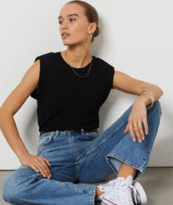 Top Mit Materialeffekt SCHWARZ -Jane Kleidung Geschaft 654045505 c