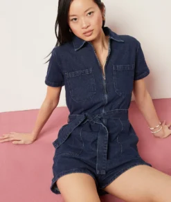 Jeans-Jumpsuit, 100 % Baumwolle KÖNIGSBLAU