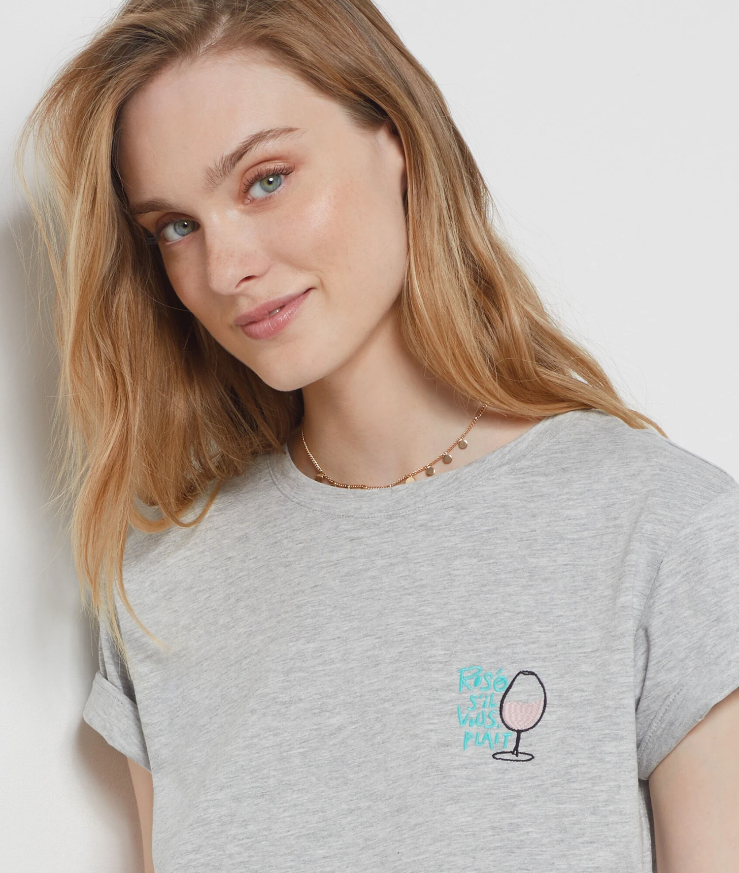 T-Shirt Mit V-Ausschnitt Und Kurzen Ärmeln, 100 % Baumwolle GRAU 4 T-Shirt Mit V-Ausschnitt Und Kurzen Ärmeln, 100 % Baumwolle GRAU – Bild 4