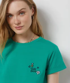 T-Shirt Mit Kurzen Ärmeln Aus Baumwolle GRÜN -Jane Kleidung Geschaft 654066040 b