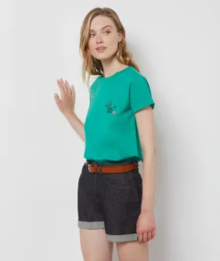 T-Shirt Mit Kurzen Ärmeln Aus Baumwolle GRÜN -Jane Kleidung Geschaft 654066040 c