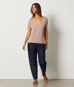 T-shirt Manches Courtes 100% Coton Bio TAUPE -Jane Kleidung Geschaft 654072184 6