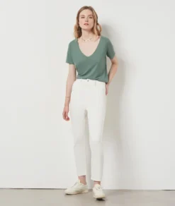 T-shirt Manches Courtes En Lin Mélangé KAKI -Jane Kleidung Geschaft 654075144 6