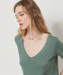 T-shirt Manches Courtes En Lin Mélangé KAKI -Jane Kleidung Geschaft 654075144 b