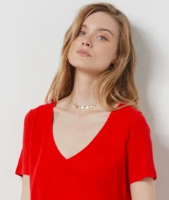 T-Shirt Mit Kurzen Ärmeln Aus Leinenmischgewebe ROT -Jane Kleidung Geschaft 654075173 b