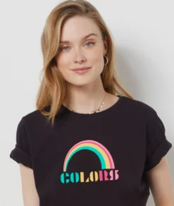 T-Shirt Mit Kurzen Ärmeln, 100 % Baumwolle „colors“ SCHWARZ 8 T-Shirt Mit Kurzen Ärmeln, 100 % Baumwolle „colors“ SCHWARZ -Jane Kleidung Geschaft 654075805 b