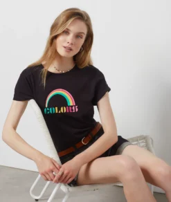 T-Shirt Mit Kurzen Ärmeln, 100 % Baumwolle „colors“ SCHWARZ