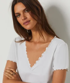 T-shirt Manches Courtes Col V ECRU