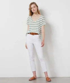 Gestreiftes T-Shirt Aus Leinenmischgewebe KHAKI -Jane Kleidung Geschaft 654091544 6