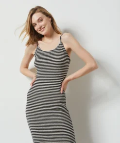 Robe à Rayures Dos Nu NOIR