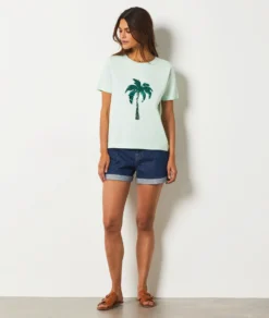 T-shirt Imprimé Palmier 100% Coton BLEU CIEL -Jane Kleidung Geschaft 654145320 6