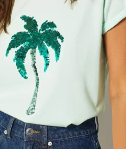 T-shirt Imprimé Palmier 100% Coton BLEU CIEL -Jane Kleidung Geschaft 654145320 b