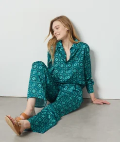 Lisa Pantalon Fluide Satiné VERT