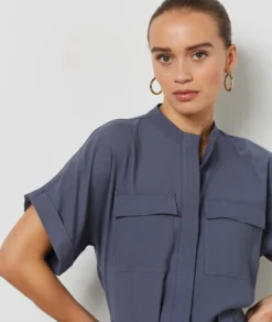 Kleid Mit Bindegürtel BLAUGRAU -Jane Kleidung Geschaft 654211621 c